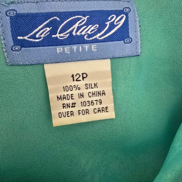 LA RUE 39 Floral Blue and Green Midi Dress Size 12P Y2K Fairycore 100% Silk - Picture 5 of 9